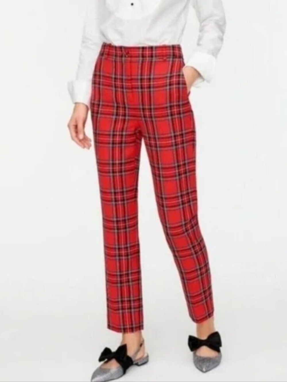 ❤ J CREW HIGH RISE CAMERON PANTS IN RED STEWART TARTAN, 8 (29)